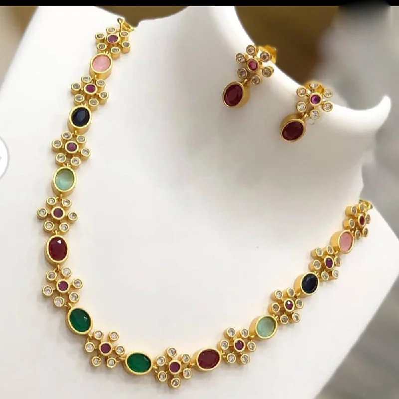 three-layer chain ladies necklace-India Art Gold Plated Austrian Stone Necklace Set