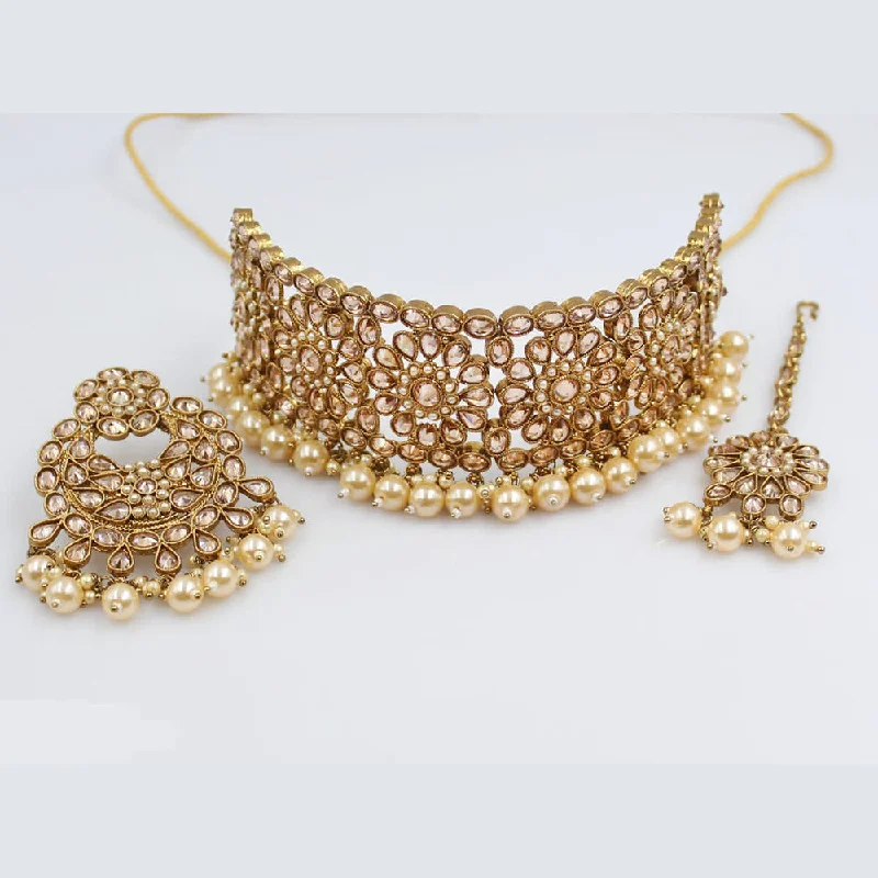 fine jewelry ladies necklace-Rani Sati Jewels Gold Plated Crystal Stone Necklace Set