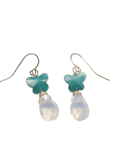 double-layer ladies earrings-Opalite Butterfly Earrings