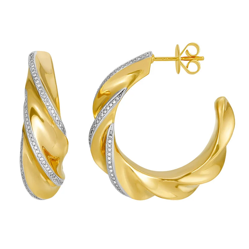 vintage-inspired ladies earrings-JANE OVAL GOLD + DIAMOND HOOP EARRINGS