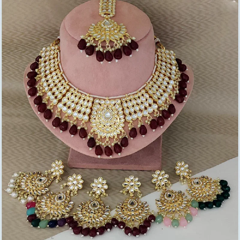 trendy fashion ladies necklace-Rani Sati Jewels Gold Plated Kundan Choker Necklace Set