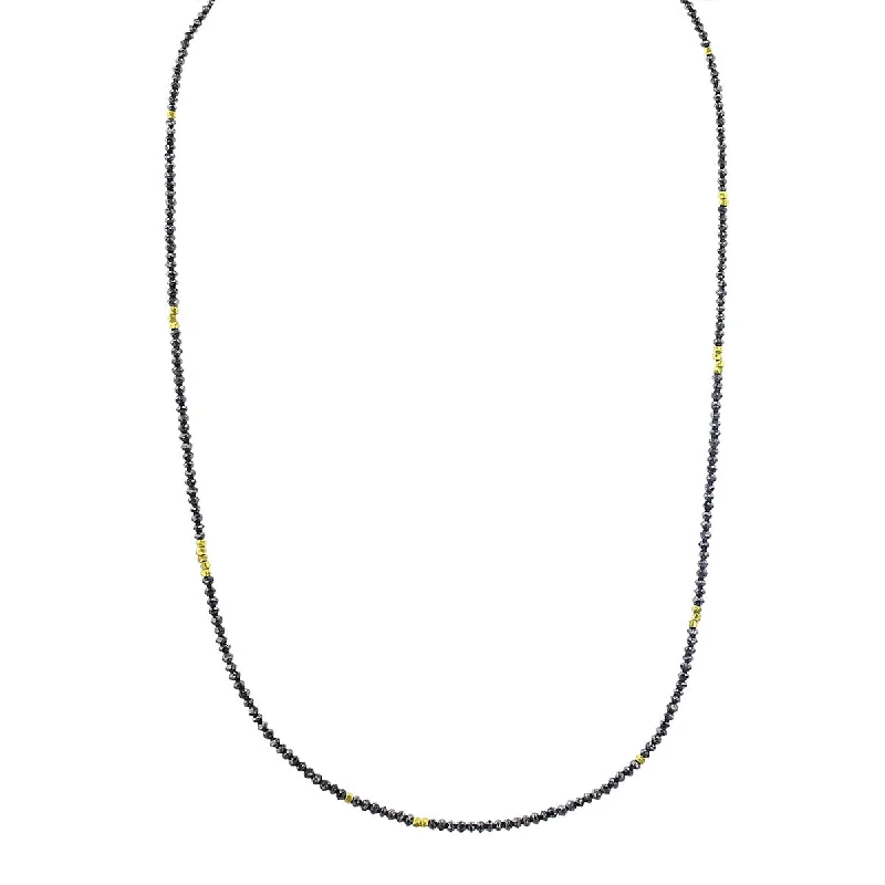 boho style ladies necklace-Noir Black Diamond Yellow Gold Bead Necklace