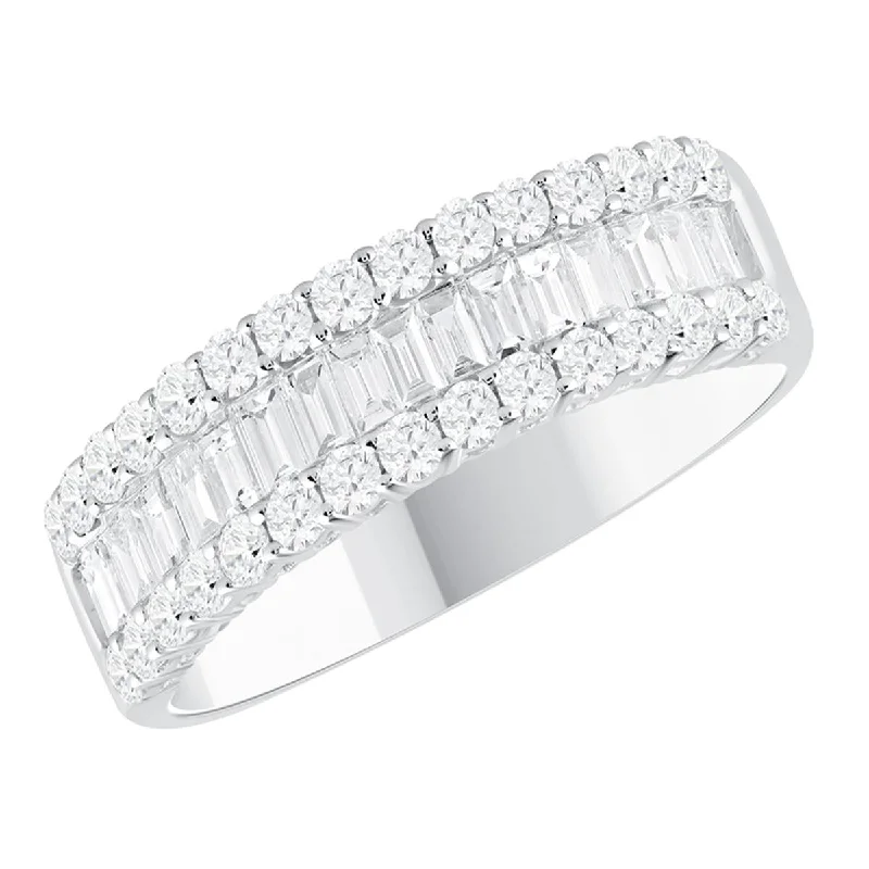 classic solitaire ladies ring-WHITE GOLD FASHION RING WITH BAGUETTE AND ROUND CUT DIAMONDS, 1.07