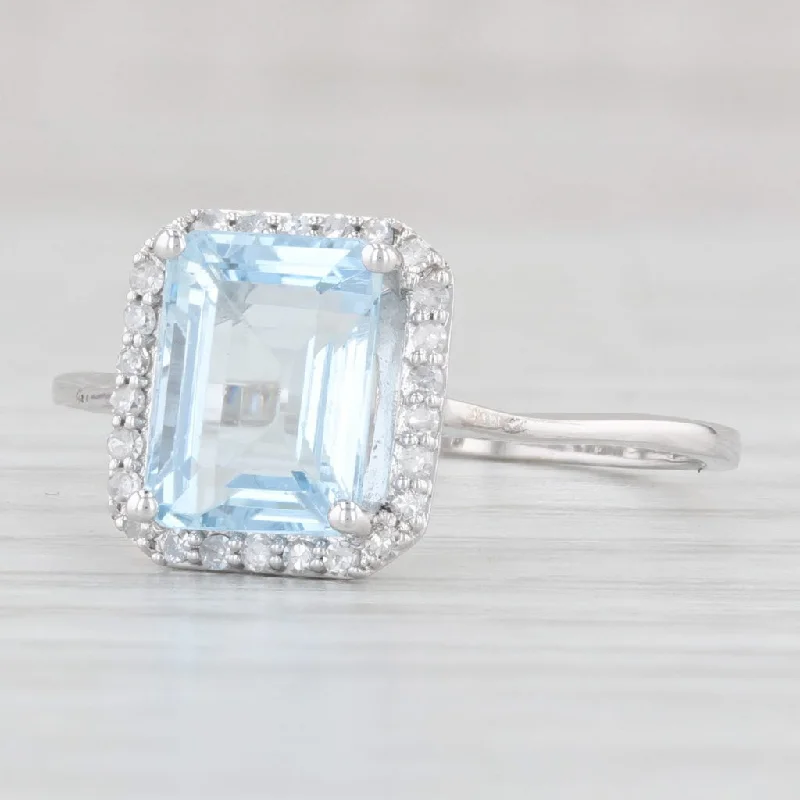 fancy-cut gemstone ladies engagement rings-1.87ctw Aquamarine Diamond Halo Ring 14k White Gold Size 8.5 Engagement