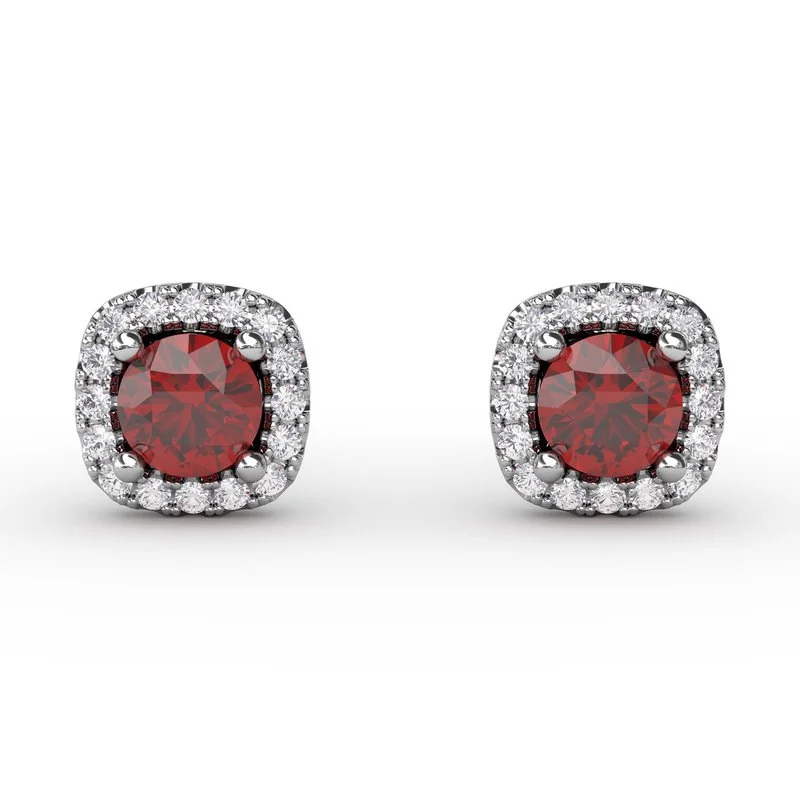 oval-cut ladies earrings-Cushion Cut Ruby Stud Earrings ER1479R