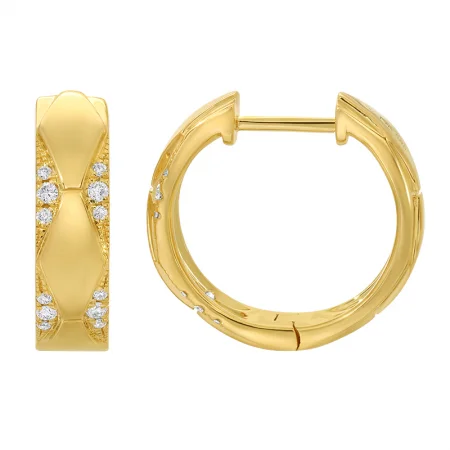 retro charm ladies earrings-ROMA GOLD + DIAMOND HOOP EARRINGS