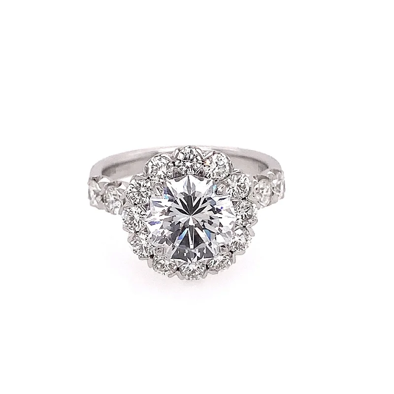 tapered baguette ladies engagement rings-Christopher Designs Round Halo Diamond Engagement Ring Semi-Mount