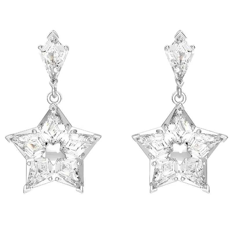 summer beach ladies earrings-Swarovski Women's Drop Earrings - Stella Kite Cut Star White Rhodium Plated | 5652002