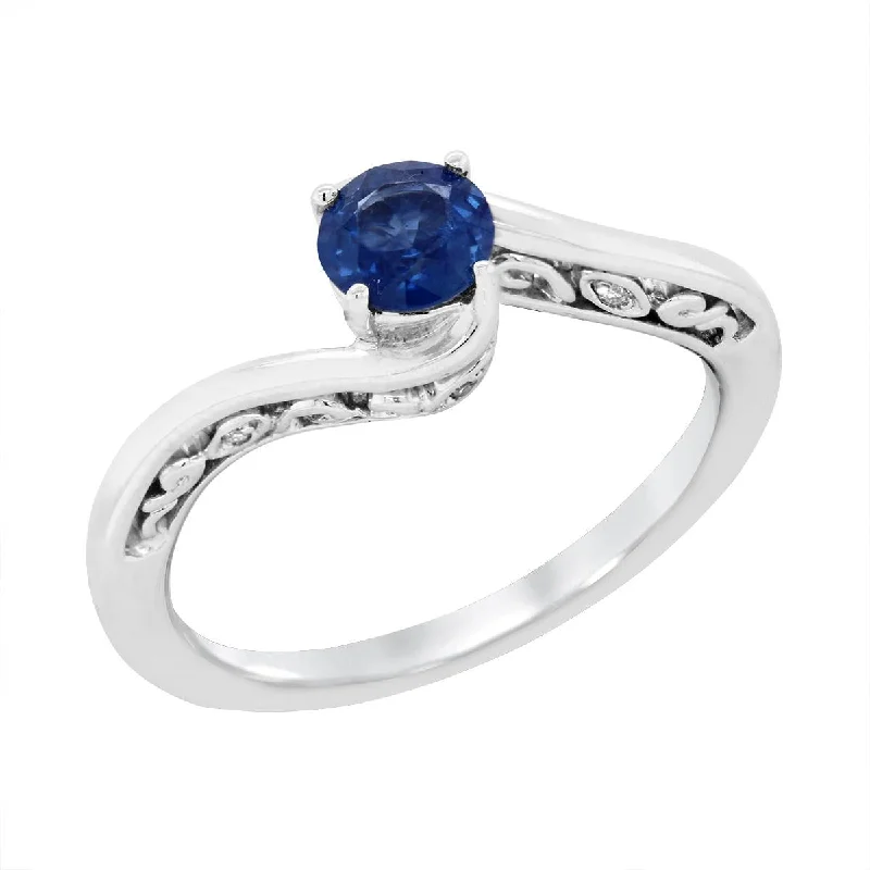 opal ladies ring-WHITE GOLD BYPASS RING WITH SAPPHIRE AND DIAMONDS, .02 CT TW