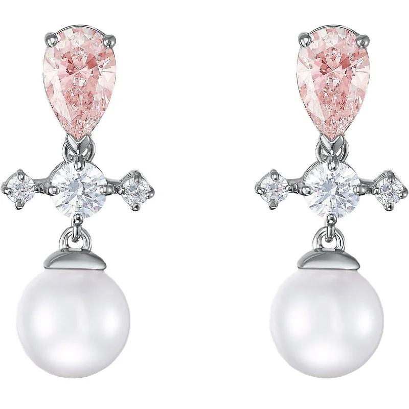 stud ladies earrings-Swarovski Women's Drop Earrings - Perfection Pierced Pearl Rhodium Plated | 5516592