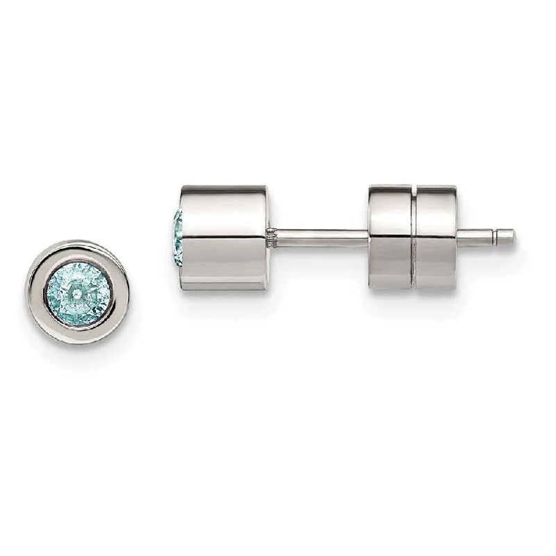 huggie ladies earrings-Stainless Steel CZ Dec Birthstone Polished Post Earrings