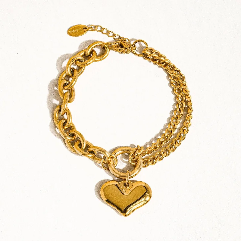 birth month gemstone ladies bracelets & bangles-Allure Gold Non-Tarnish Heart Chain Bracelet