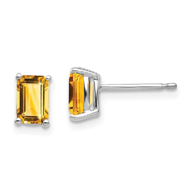 oval-cut ladies earrings-14k White Gold 6x4mm Emerald Cut Citrine Earrings