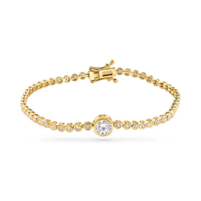 dainty chain ladies bracelets & bangles-Mixed Shape Round Bezel Diamond Tennis Bracelet