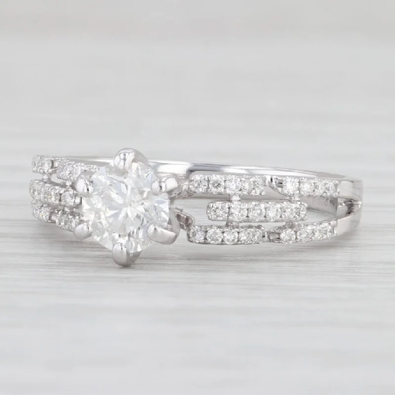 triple-stone vintage ladies engagement rings-0.72ctw Round Diamond Engagement Ring 14k White Gold Unique Band Size 6.75