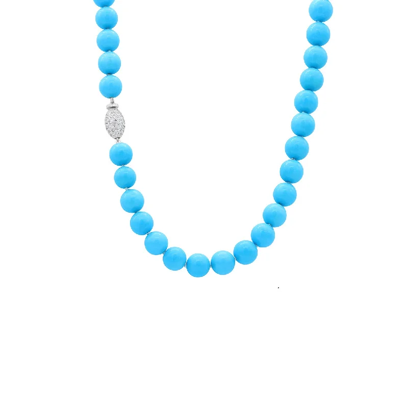 birth month gemstone ladies necklace-Platinum Turquoise and Diamond Necklace