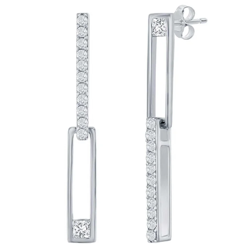 diamond cluster ladies earrings-Classic Women's Earrings - Sterling Silver Asymmetric Paperclip CZ | D-8387