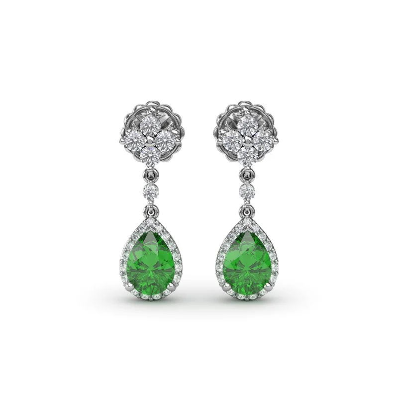 star charm ladies earrings-Emerald and Diamond Teardrop Dangle Earrings ER1882E