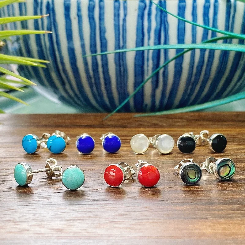 statement ladies earrings-Gemstone Bezel Stud Earrings