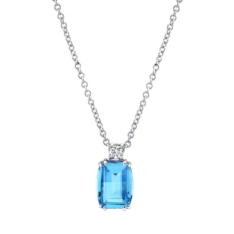 adjustable leather ladies necklace-14K White Gold Blue Topaz and Diamond Pendant Necklace