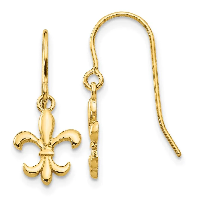 handmade beaded ladies earrings-14k Fleur de lis Dangle Earrings