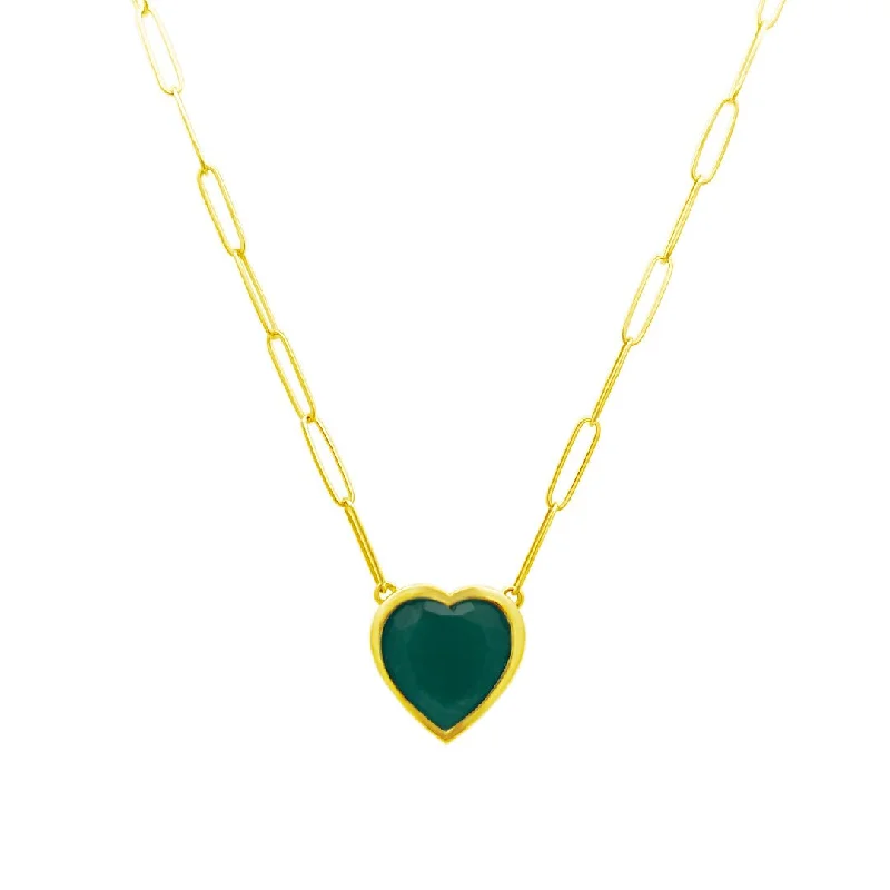 classic solitaire ladies necklace-Bezel Set Heart Cut Emerald Necklace