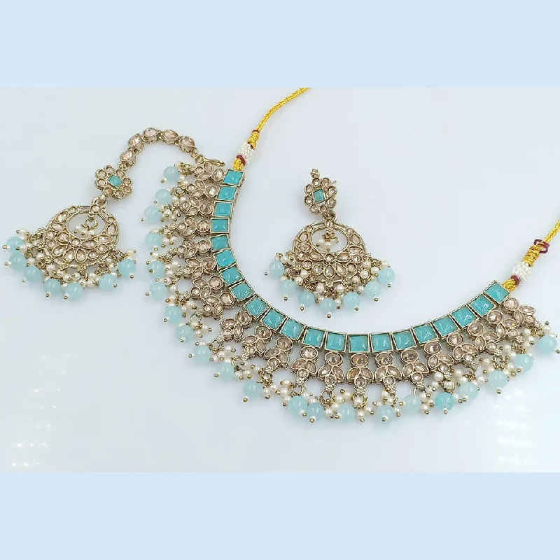 shell pearl ladies necklace-Rani Sati Jewels Gold Plated Crystal Stone Necklace Set