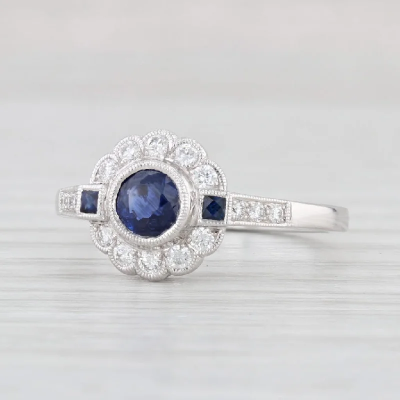 classic ladies engagement rings-New Beverley K 0.85ctw Sapphire Diamond Halo Ring 14k Gold Engagement Size 7.25