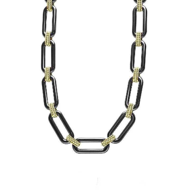 fine jewelry ladies necklace-18K Gold and Black Ceramic Link Necklace