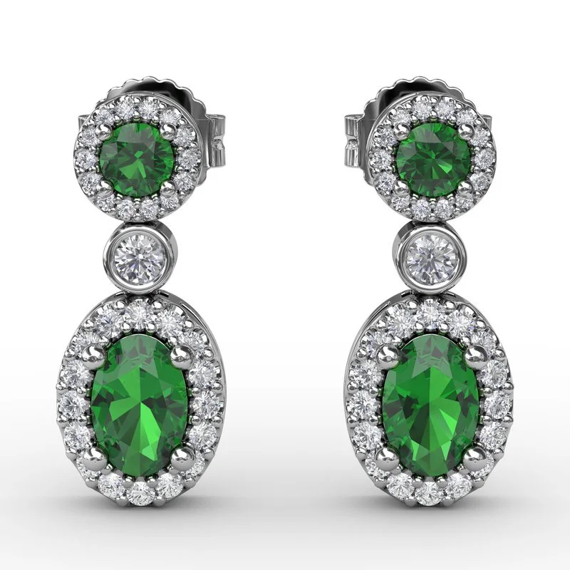 bold chunky ladies earrings-Set the Scene Emerald and Diamond Dangle Earrings ER1624E