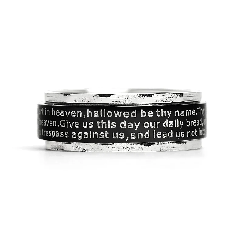 adjustable ladies ring-Highly Polished Stainless Steel Lord's Prayer Spinner Center Ring / SRJ1007