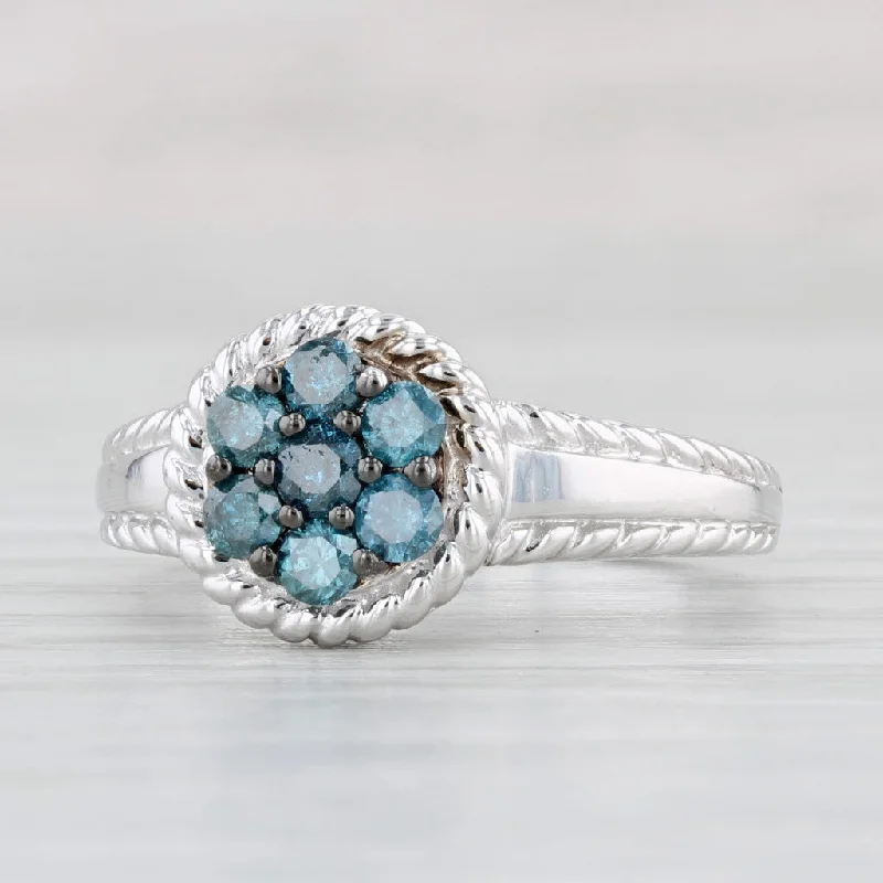 heart-shaped ladies engagement rings-0.33ctw Teal Blue Diamond Cluster Ring 10k White Gold Size 7 Engagement