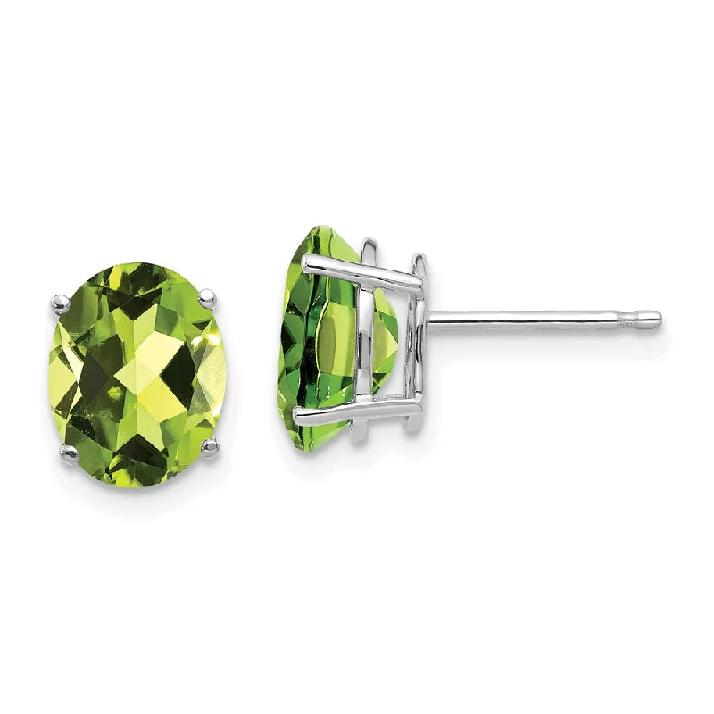 chandelier ladies earrings-14k White Gold 9x7mm Oval Peridot Earrings