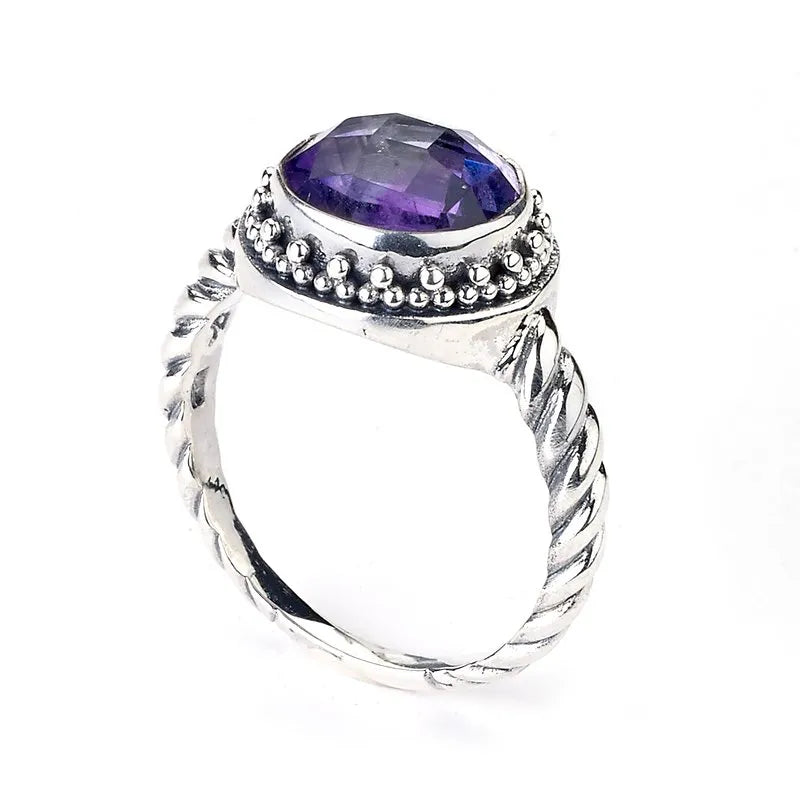 rose quartz healing ladies ring-Batur Ring- Amethyst