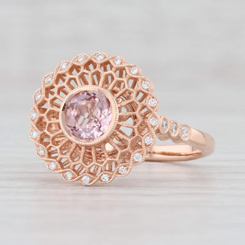 eco-friendly lab-grown ladies engagement rings-Beverley K New 0.68ctw Morganite Diamond Filigree Ring 14k Rose Gold Engagement