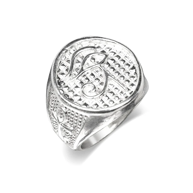 gemstone cluster ladies ring-Eye of Ra .925 Sterling Silver Signet Ring