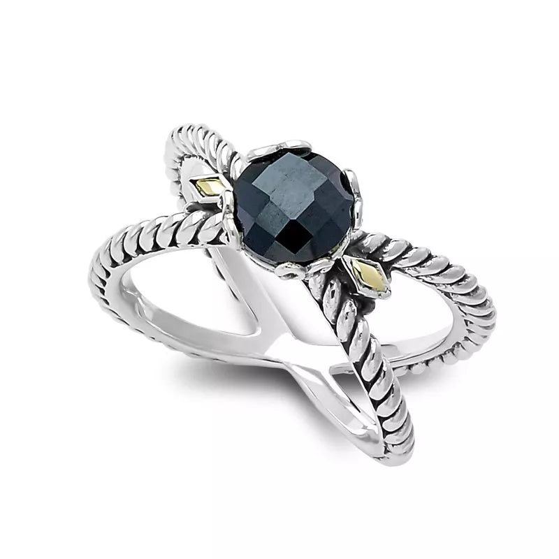 thick band ladies ring-Glow "X" Ring- Black Spinel