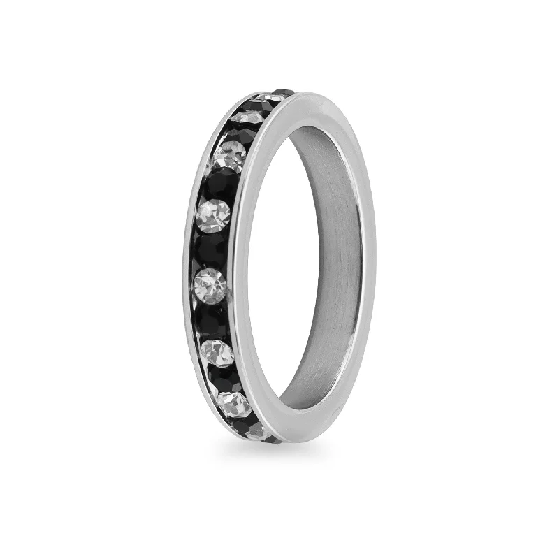 vintage floral ladies ring-Black & Clear CZ Center Highly Polished Stainless Steel Cubic Ring / ZRJ9006