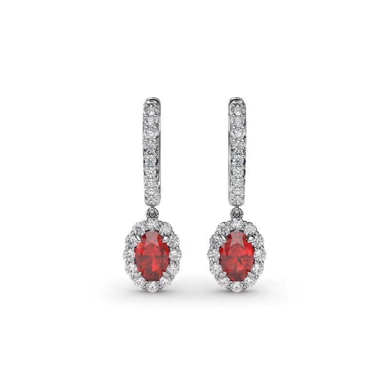 celestial-themed ladies earrings-Dazzling Ruby and Diamond Drop Earrings ER1834R