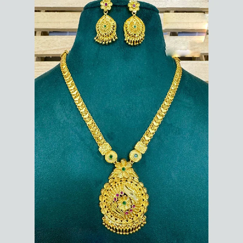 silver ladies necklace-Siara Collections Forming Gold Pota Stone Long Necklace Set