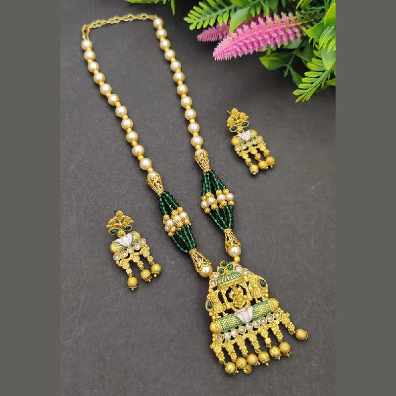 designer luxury ladies necklace-SP Jewellery Gold Plated Pota And Meenakari Long  Necklace Set