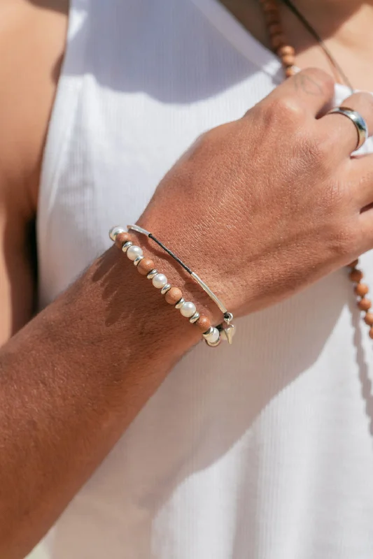 birth month gemstone ladies bracelets & bangles-Stretchy Unisex Men's Sandalwood & Pearl Bracelet - Kaholo