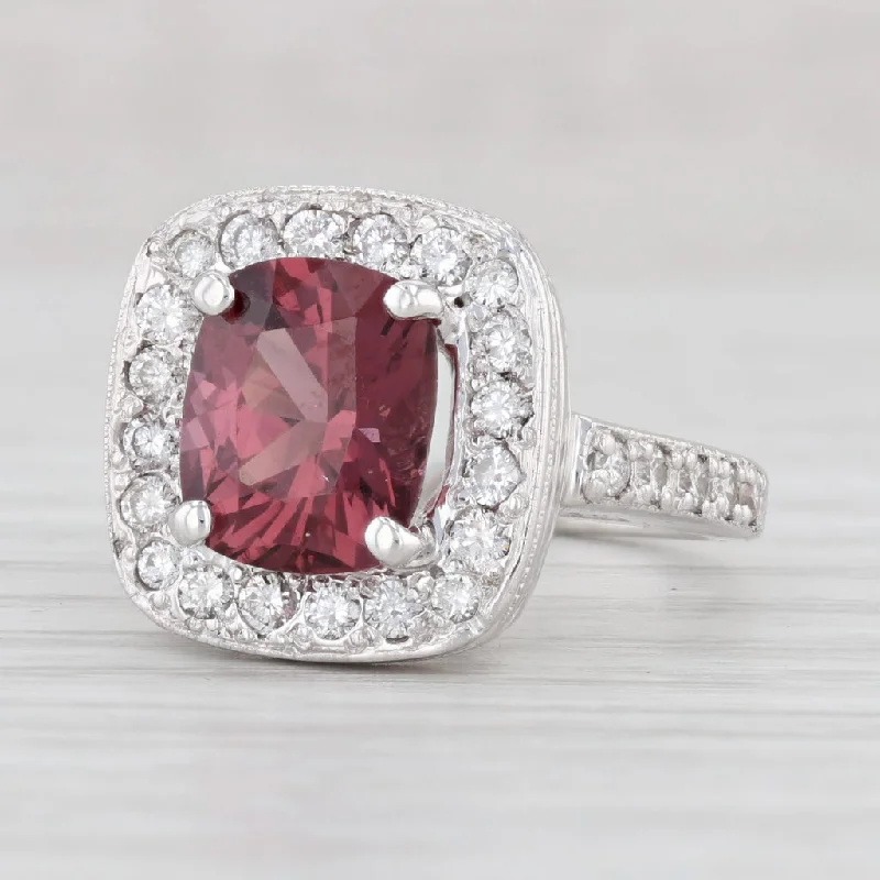 art deco ladies engagement rings-3.44ctw Red Burma Spinel Diamond Halo Ring 14k White Gold Size 5.5 Engagement