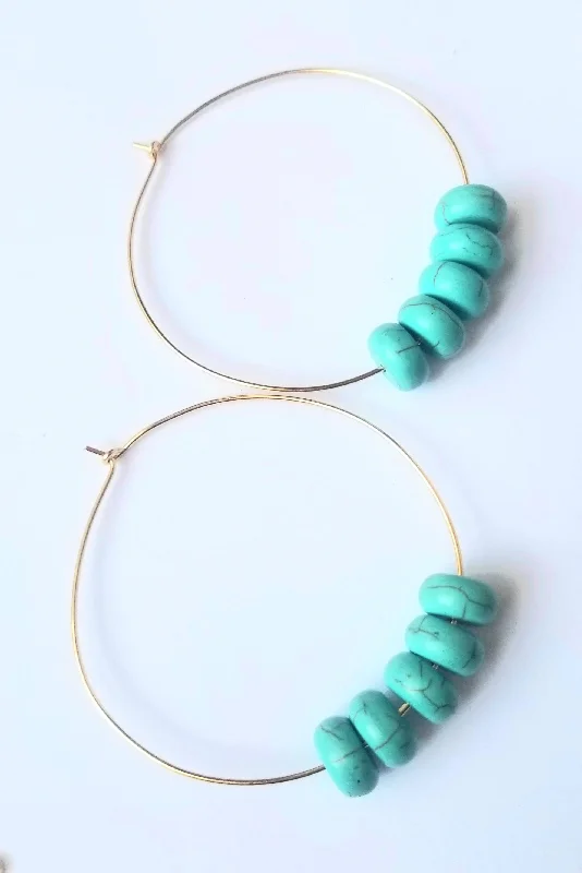 rose gold ladies earrings-Leia Turquoise Hoop Earrings