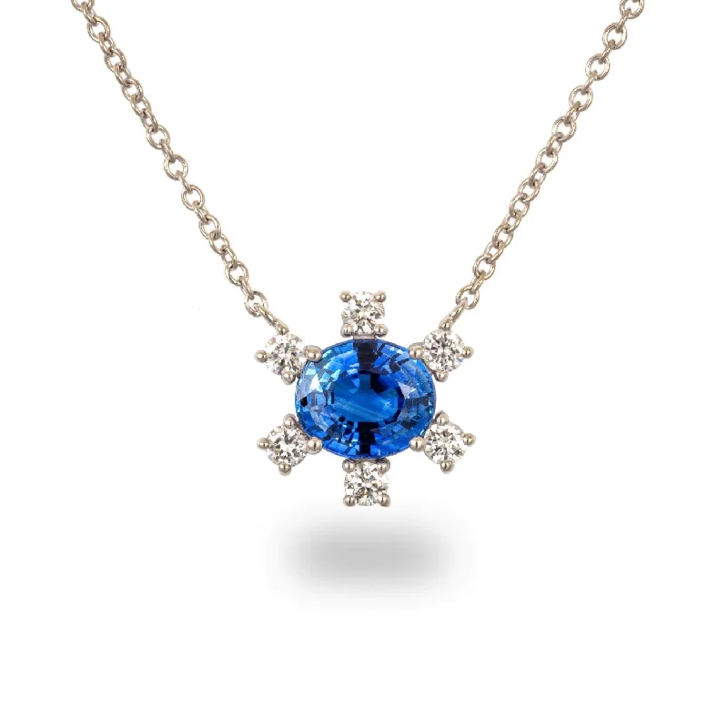 boho style ladies necklace-Sapphire Flower Necklace