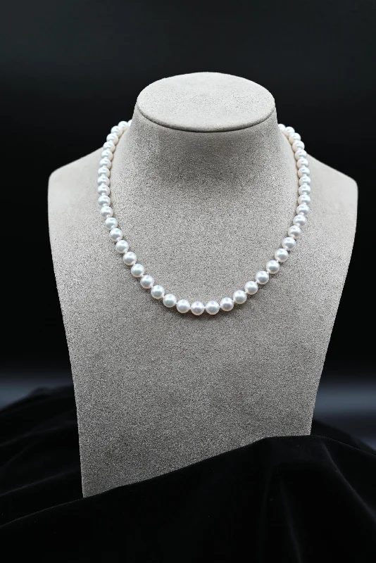 diamond heart ladies necklace-Akoya Cultured White Pearl Necklace with 14k White Gold Clasp