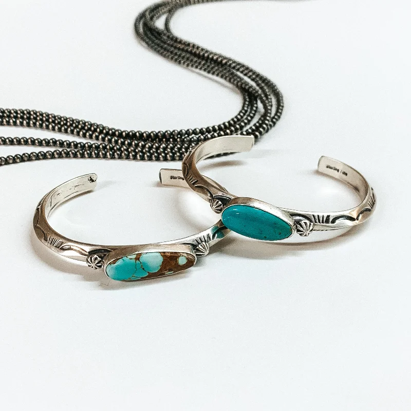 sapphire ladies bracelets & bangles-Tahe | Navajo Handmade Sterling Silver Cuff Bracelet with Center Turquoise Stone