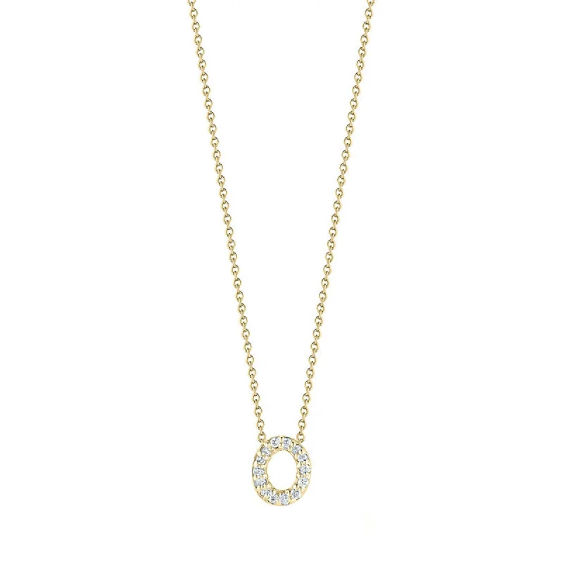 classic solitaire ladies necklace-18K Yellow Gold Tiny Treasures Diamond Love Letter O Necklace