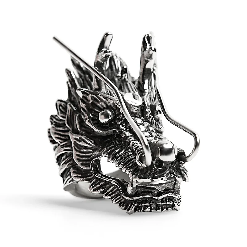 delicate ladies ring-Stainless Steel Eastern Dragon Head Ring / SCR4026