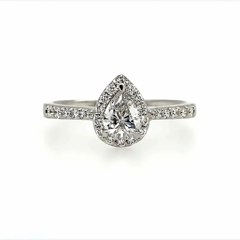 filigree design ladies engagement rings-14K White Gold 0.41Ct Pear Diamond Halo Engagement Ring